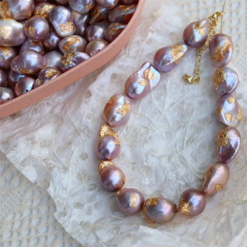 Perles nacres baroques de culture d'eau douce , perle d'eau douce cultivée, avec Feuille d'or, Placage de couleur d'or, DIY, plus de couleurs à choisir, 12.5-15mm, Vendu par PC