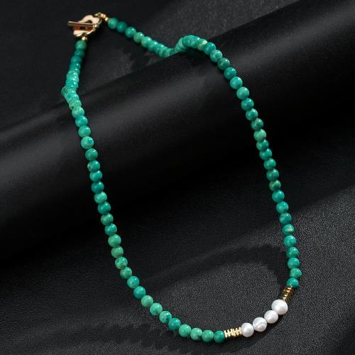 Turquoise Jewelry Necklace, with Plastic Pearl & 304 Stainless Steel, fashion jewelry & Unisex 