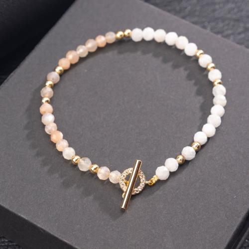 Mondstein-Armband, Mondstein, mit elastischer Faden & 304 Edelstahl, handgemacht, Modeschmuck & für Frau, verkauft von PC