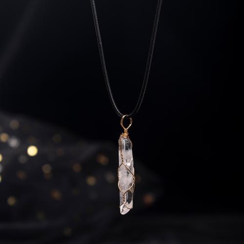 Quartz Necklace, Clear Quartz, with leather cord & 304 Stainless Steel, gold color plated, fashion jewelry & Unisex 