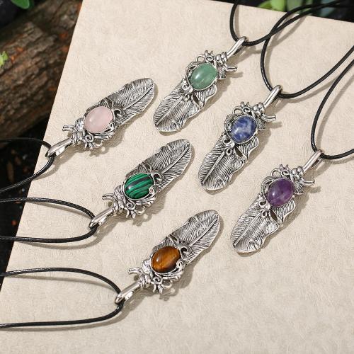 Colliers de pierres précieuses, pierre gemme, avec cordon en cuir & Acier inoxydable 304, bijoux de mode & différents matériaux pour le choix & unisexe, Vendu par PC