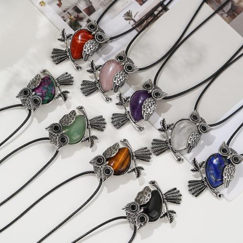 Colliers de pierres précieuses, pierre gemme, avec cordon en cuir & Acier inoxydable 304, bijoux de mode & différents matériaux pour le choix & unisexe, Vendu par PC