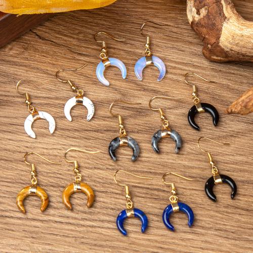 Edelstein Tropfen Ohrring, mit 304 Edelstahl, Mond, Modeschmuck & verschiedenen Materialien für die Wahl & für Frau, verkauft von Paar