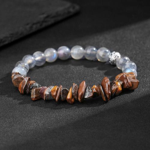 Bracelets en pierres précieuses, Labradorite, avec fil élastique & oeil de tigre, fait à la main, bijoux de mode & unisexe, Vendu par PC