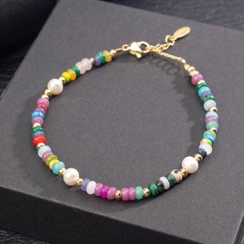 Gemstone Pearl Bracelets, with Elastic Thread & Freshwater Pearl, handmade, fashion jewelry & for woman [