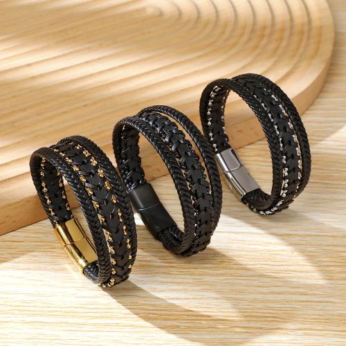 PU Schnur Armbänder, Mikrofaser PU, mit 304 Edelstahl, handgemacht, drei Schichten & Modeschmuck & für den Menschen, keine, Länge:21 cm, verkauft von PC[