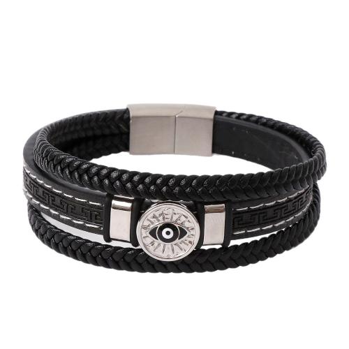 PU Schnur Armbänder, 304 Edelstahl, mit Mikrofaser PU & 316 Edelstahl, plattiert, drei Schichten & für den Menschen & Emaille, keine, Länge:21 cm, verkauft von PC[