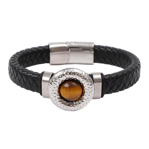 Bracelets en pierres oeil de tigre, Acier inoxydable 304, avec cuir de peau de vache & oeil de tigre & Acier inoxydable 316, fait à la main, bijoux de mode & pour homme, plus de couleurs à choisir cm, Vendu par PC