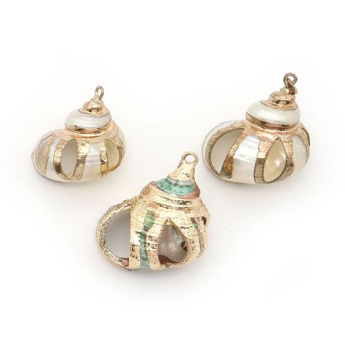 Brass Shell Pendants, with Brass, Conch, plated, DIY & hollow - 