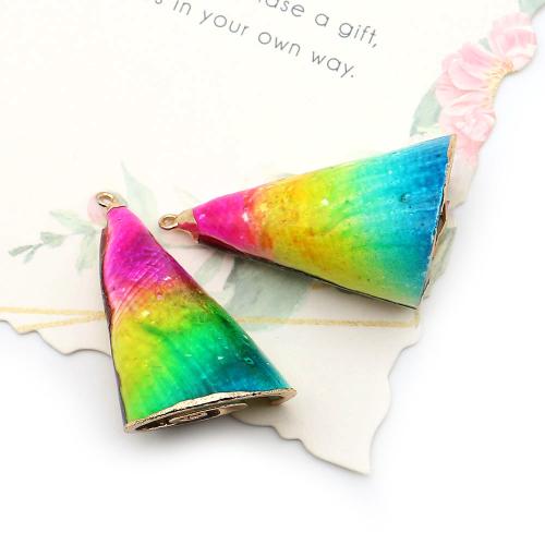 Brass Shell Pendants, with Brass, Triangle, plated, DIY, mixed colors - 