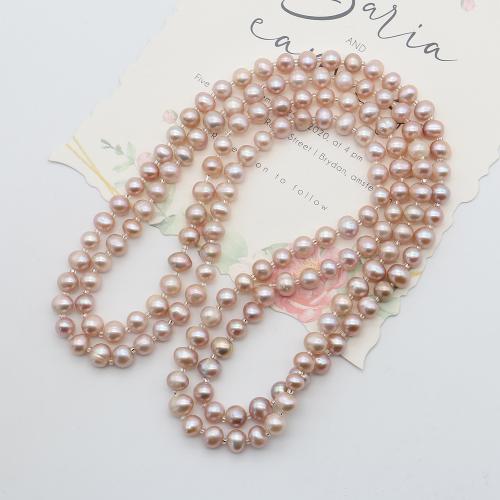 Природное пресноводное жемчужное ожерелье, Пресноводные жемчуги, с Seedbead, Круглая, ювелирные изделия моды, разноцветный, 7-8mm, длина:118 см, продается Strand