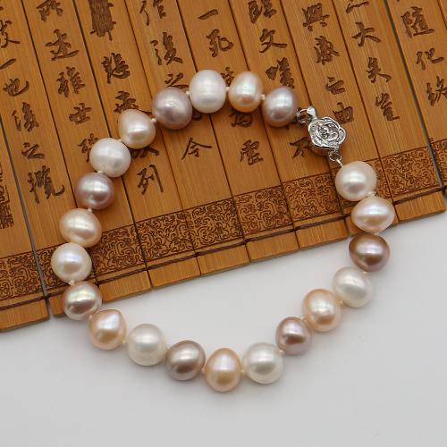 Cultured Freshwater Pearl Bracelets, with 304 Stainless Steel, Round, fashion jewelry, mixed colors, 9-10mm cm 