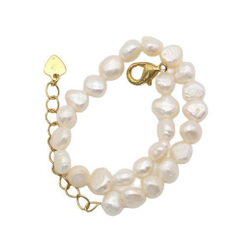 Bracelets de perles, perle d'eau douce cultivée, avec Acier inoxydable 304, Irrégulière, bijoux de mode, blanc, 6-7mm cm, Vendu par PC[