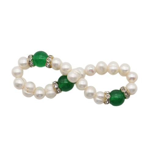 Gemstone Pearl Bracelets, Freshwater Pearl, with Jade Malaysia & 304 Stainless Steel, irregular, fashion jewelry & with rhinestone, mixed colors, 8-9mm cm [