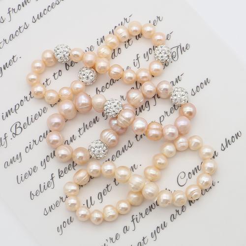 Bracelets de perles, perle d'eau douce cultivée, avec Acier inoxydable 304, Irrégulière, bijoux de mode & avec strass, plus de couleurs à choisir, 8-9mm cm, Vendu par PC[