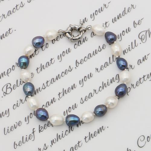 Cultured Freshwater Pearl Bracelets, with 304 Stainless Steel, Baroque, fashion jewelry, mixed colors, 6-7mm cm 