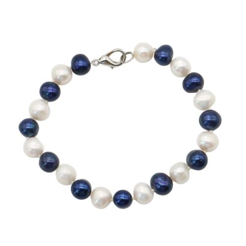 Cultured Freshwater Pearl Bracelets, with 304 Stainless Steel, Round, fashion jewelry, mixed colors, 7-8mm cm 