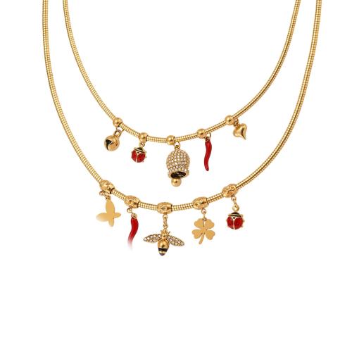 Zirkonia Edelstahl Halskette, 304 Edelstahl, plattiert, verschiedene Stile für Wahl & Micro pave Zirkonia & für Frau & Emaille, goldfarben, verkauft von PC