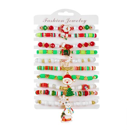 Zink-Legierung Christmas Bracelet, Zinklegierung, mit Glasperlen & Seedbead, goldfarben plattiert, Weihnachts-Design & Emaille, keine, 10PCs/setzen, verkauft von setzen[