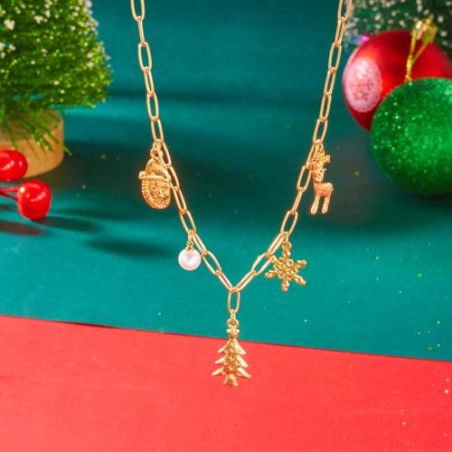 Conjuntos de joya de aleación de cinc de moda, aleación de zinc, pulsera & collar, con Perlas plásticas, chapado en color dorado, Diseño de Navidad, más colores para la opción, Vendido por UD