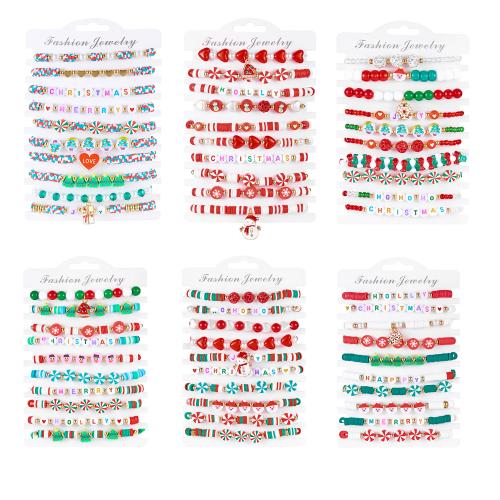 Pulsera de Navidad de la aleación de zinc, Arcilla polimero, con resina & aleación de zinc, chapado en color dorado, Diseño de Navidad & esmalte & con diamantes de imitación, más colores para la opción, 10PCs/Set, Vendido por Set
