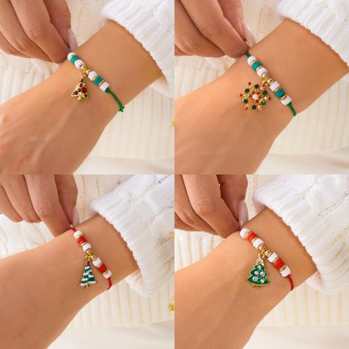 Pulsera de Navidad de la aleación de zinc, con resina, chapado en color dorado, Diseño de Navidad & esmalte & con diamantes de imitación, más colores para la opción, Vendido por UD
