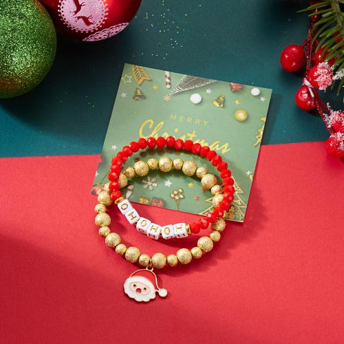 Pulsera de Navidad de la aleación de zinc, con Cristal, chapado en color dorado, Diseño de Navidad & esmalte, más colores para la opción, Vendido por Set
