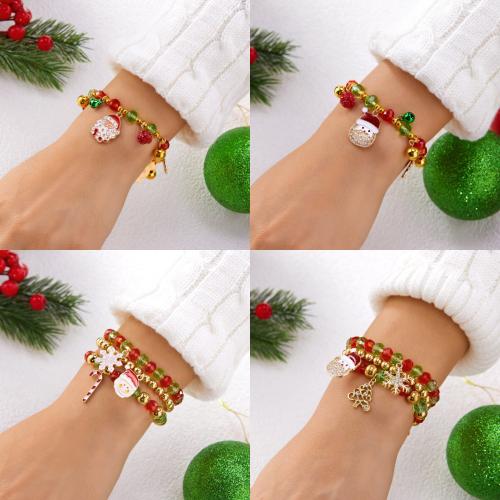 Zink-Legierung Christmas Bracelet, Zinklegierung, mit Kristall & Verkupferter Kunststoff, goldfarben plattiert, Weihnachts-Design & Emaille & mit Strass, keine, verkauft von PC[