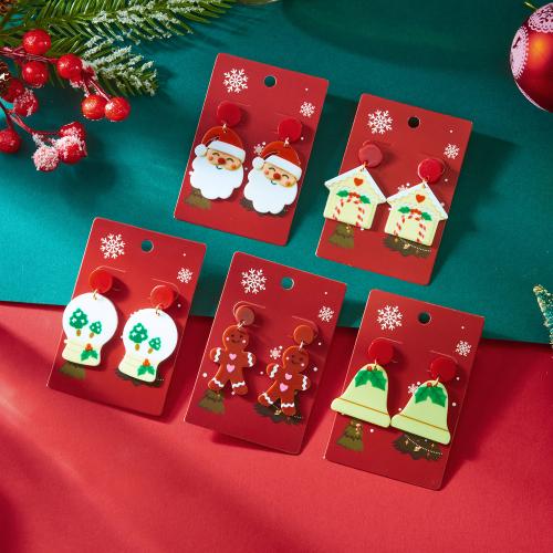 Boucles d'oreilles de Noël, alliage de zinc, avec Acrylique, Placage de couleur d'or, Conception de Noël & émail, plus de couleurs à choisir, Vendu par paire