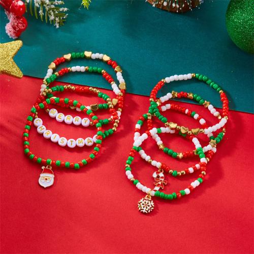Zink-Legierung Christmas Bracelet, Zinklegierung, mit Kristall & Harz & Kunststoff Perlen, goldfarben plattiert, Weihnachts-Design & Emaille & mit Strass, keine, verkauft von setzen[