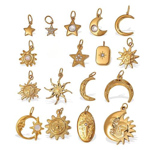 Pendentifs en acier inoxydable strass, Acier inoxydable 304, Placage, DIY & styles différents pour le choix & avec strass, doré, Vendu par PC