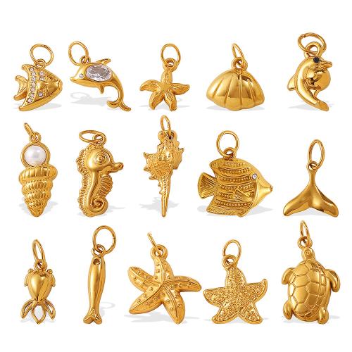 Pendentifs d'animaux en acier inoxydable , Acier inoxydable 304, Plaqué or 18K, DIY & styles différents pour le choix & avec strass, Vendu par PC