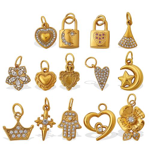 Pendentifs en acier inoxydable strass, Acier inoxydable 304, Placage, DIY & styles différents pour le choix & avec strass, doré, Vendu par PC