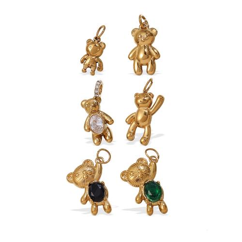 Pendentifs d'animaux en acier inoxydable , Acier inoxydable 304, ours, Plaqué or 18K, DIY & styles différents pour le choix & avec strass, Vendu par PC
