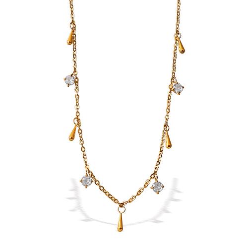 Zirkonia Edelstahl Halskette, 304 Edelstahl, mit kubischer Zirkonia, plattiert, Modeschmuck & für Frau, goldfarben, verkauft von PC