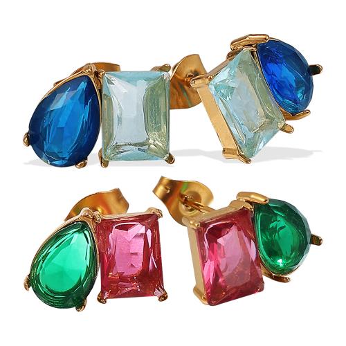 Boucle en acier inoxydable zircons cubiques, Acier inoxydable 304, avec zircon cubique, ours, Plaqué or 18K, bijoux de mode & pour femme, plus de couleurs à choisir, Vendu par paire