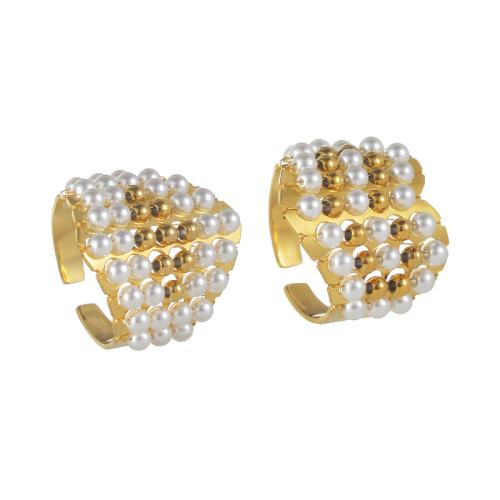 Bague en acier inoxydable, Acier inoxydable 304, avec perle de plastique, Placage, bijoux de mode & styles différents pour le choix & pour femme, doré, Vendu par PC