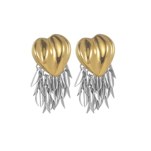 Fashion Fringe Boucles d'oreilles, Acier inoxydable 304, Placage, bijoux de mode & pour femme & deux tons, Vendu par paire