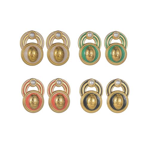 Серьги из нержавеющей стали, Нержавеющая сталь 304, с Пластиковая жемчужина, плакирован золотом, Женский & эмаль & отверстие, Много цветов для выбора, продается Пара