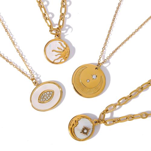 ステンレス鋼のジュエリーネックレス, 304ステンレススチール, とともに 白い貝, 18Kゴールドメッキ, 異なるスタイルを選択 & 女性用 & ライン石のある, 売り手 パソコン