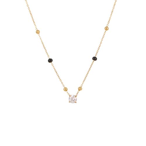 Zirkonia Edelstahl Halskette, 304 Edelstahl, mit kubischer Zirkonia, plattiert, Modeschmuck & verschiedene Stile für Wahl & für Frau, keine, verkauft von PC