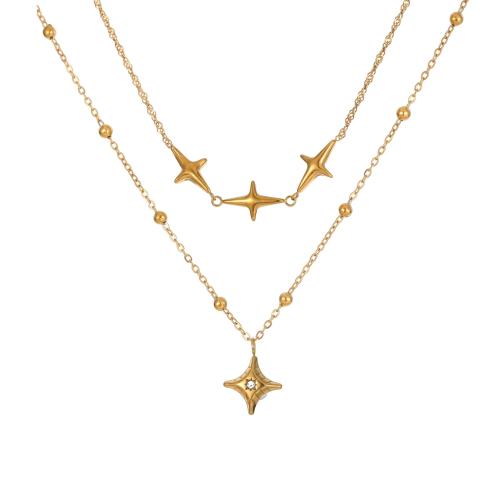 ステンレス鋼のジュエリーネックレス, 304ステンレススチール, メッキ, ダブルレイヤー & 女性用 & ライン石のある, 無色, 売り手 パソコン