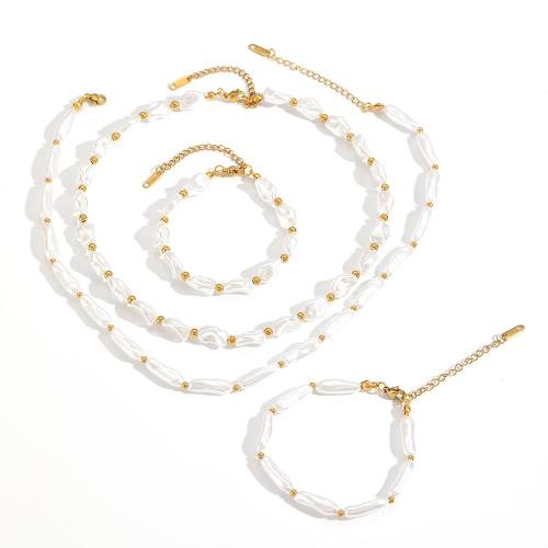 Parures de bijoux en acier inoxydable, Acier inoxydable 304, Bracelet & collier, avec perle de plastique, Placage, bijoux de mode, plus de couleurs à choisir, Vendu par PC