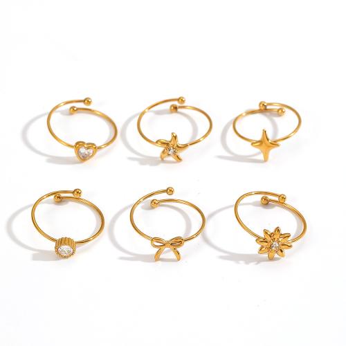 Strass Edelstahl Fingerring, 304 Edelstahl, goldfarben plattiert, Modeschmuck & mit Strass, goldfarben, verkauft von PC