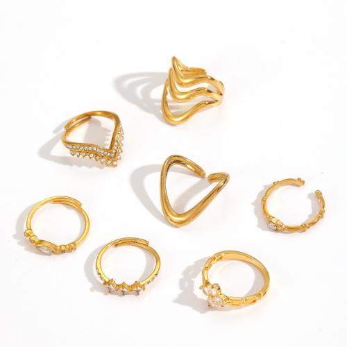 Strass Edelstahl Fingerring, 304 Edelstahl, goldfarben plattiert, Modeschmuck & mit Strass, goldfarben, verkauft von PC
