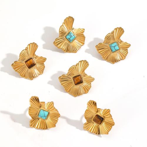 Parures de bijoux en acier inoxydable, Acier inoxydable 304, Boucle d’oreille stud & bague, anneau, avec pierre gemme, Placage, bijoux de mode, plus de couleurs à choisir, Vendu par PC