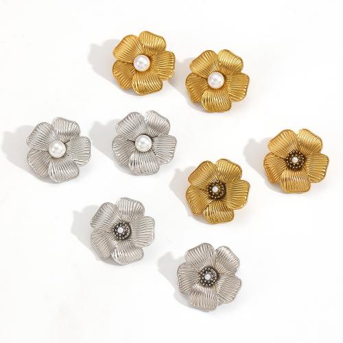 Серьги из нержавеющей стали, Нержавеющая сталь 304, с Пластиковая жемчужина, Форма цветка, Другое покрытие, ювелирные изделия моды, Много цветов для выбора, продается Пара