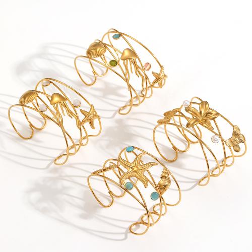 Bracelet en acier inoxydable, Acier inoxydable 304, avec Oeil de chat & perle de plastique, Placage, bijoux de mode, plus de couleurs à choisir, Vendu par PC