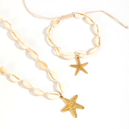 Shell Jewelry Sets, 304 Stainless Steel, bracelet & necklace, with Shell, plated, fashion jewelry 
