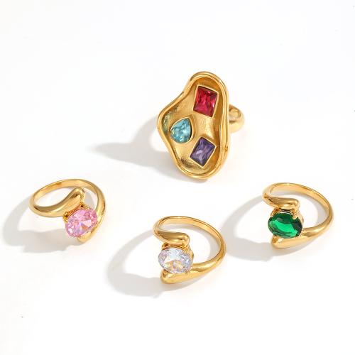 Bague en acier inoxydable Incrusté de zircon, Acier inoxydable 304, Placage, bijoux de mode & pavé de micro zircon, plus de couleurs à choisir, Vendu par PC